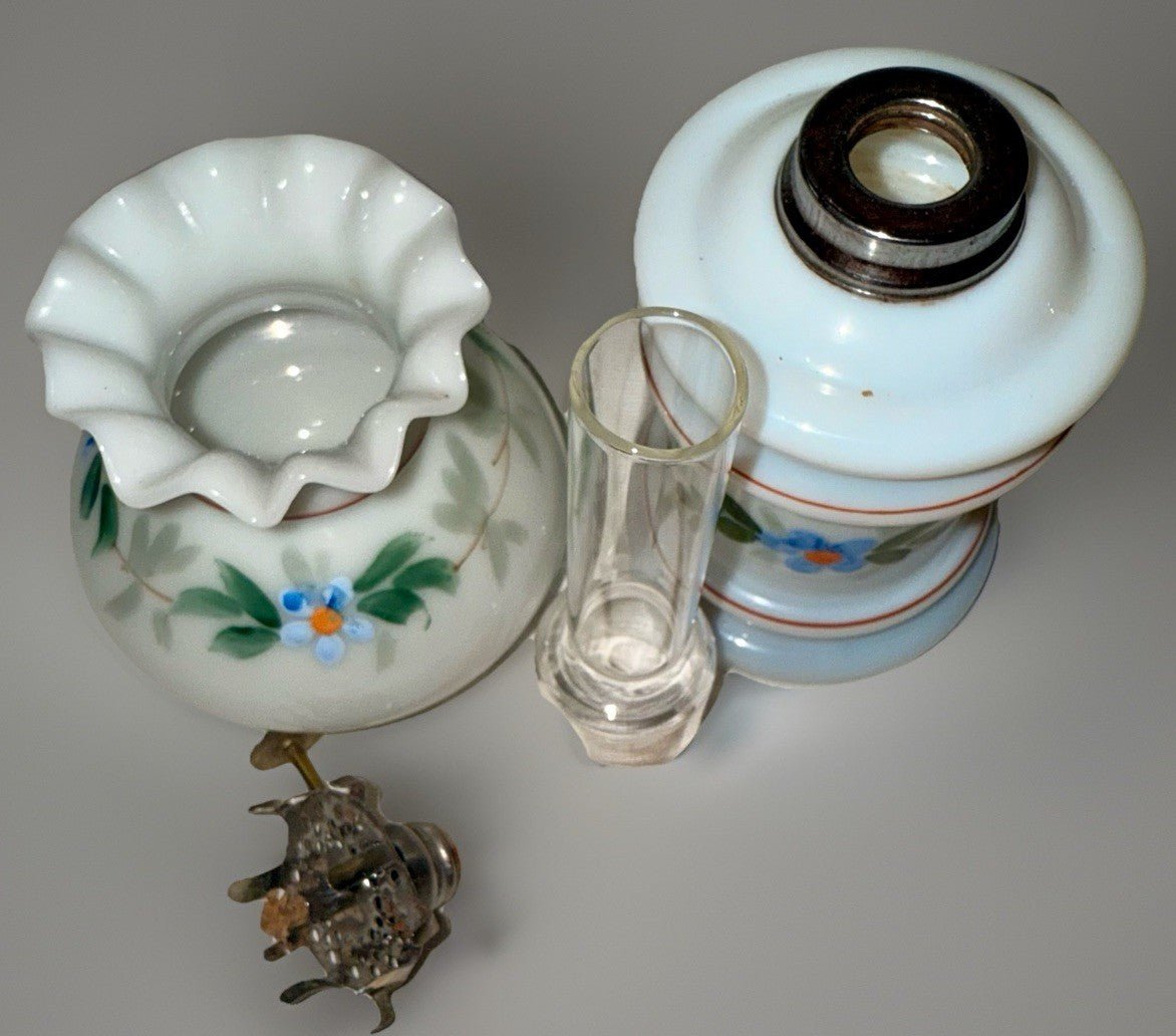 Miniature Antique GWTW Oil Lamp Hulsebus II 344 Victorian Enameled Floral Motif - AntiquesEtceteraMiniature Antique GWTW Oil Lamp Hulsebus II 344 Victorian Enameled Floral MotifAntiqueAntiquesEtcetera