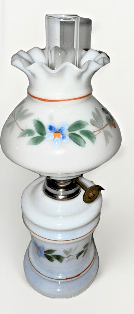 Miniature Antique GWTW Oil Lamp Hulsebus II 344 Victorian Enameled Floral Motif - AntiquesEtceteraMiniature Antique GWTW Oil Lamp Hulsebus II 344 Victorian Enameled Floral MotifAntiqueAntiquesEtcetera