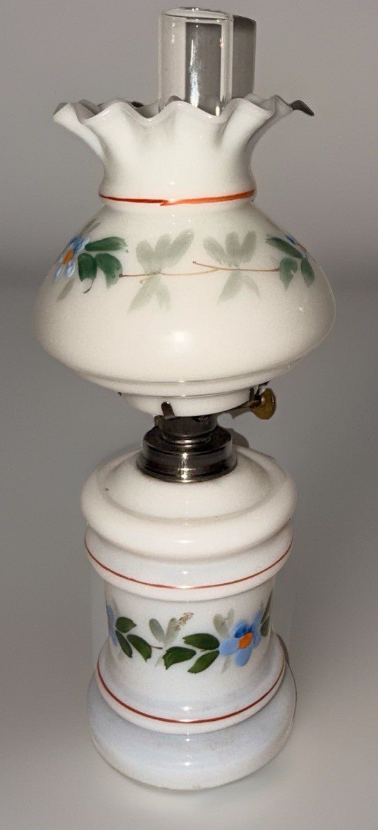 Miniature Antique GWTW Oil Lamp Hulsebus II 344 Victorian Enameled Floral Motif - AntiquesEtceteraMiniature Antique GWTW Oil Lamp Hulsebus II 344 Victorian Enameled Floral MotifAntiqueAntiquesEtcetera