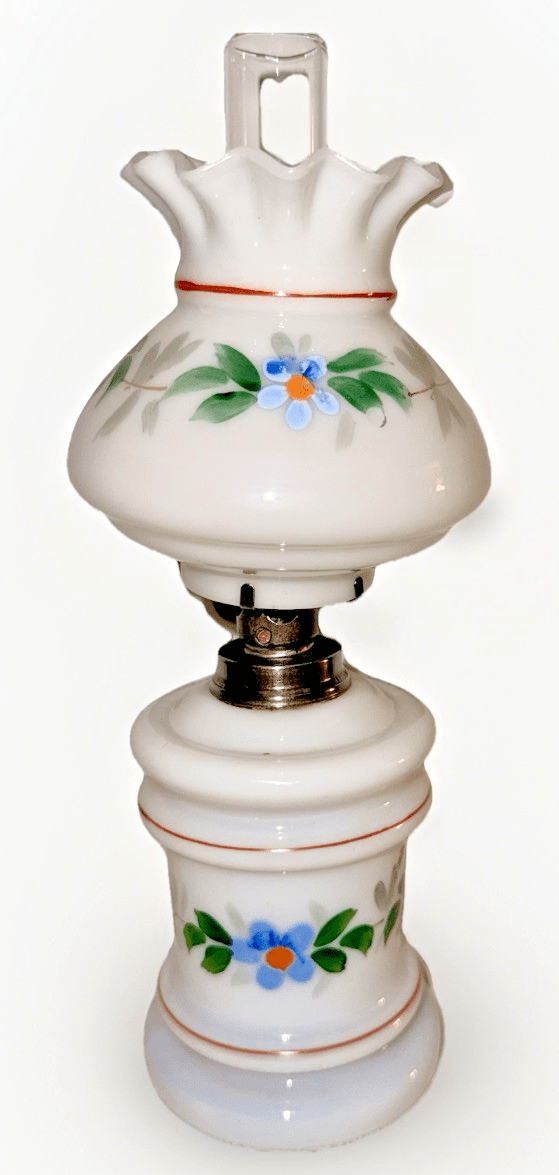 Miniature Antique GWTW Oil Lamp Hulsebus II 344 Victorian Enameled Floral Motif - AntiquesEtceteraMiniature Antique GWTW Oil Lamp Hulsebus II 344 Victorian Enameled Floral MotifAntiqueAntiquesEtcetera