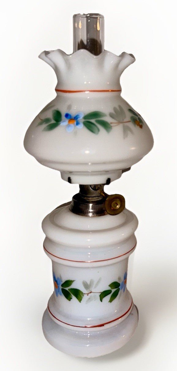 Miniature Antique GWTW Oil Lamp Hulsebus II 344 Victorian Enameled Floral Motif - AntiquesEtceteraMiniature Antique GWTW Oil Lamp Hulsebus II 344 Victorian Enameled Floral MotifAntiqueAntiquesEtcetera