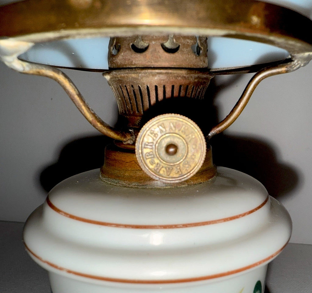 Miniature Antique GWTW Oil Lamp Hulsebus II 344 w/ Pedestal Foot Floral Motif - AntiquesEtceteraMiniature Antique GWTW Oil Lamp Hulsebus II 344 w/ Pedestal Foot Floral MotifAntiqueAntiquesEtcetera