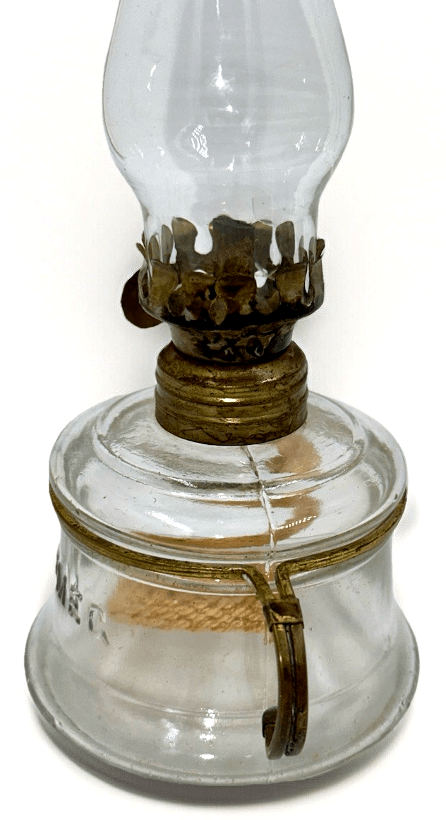 Miniature Antique NUTMEG Oil Kerosene Lamp Brass Finger Holder w/ Burner Chimney - AntiquesEtceteraMiniature Antique NUTMEG Oil Kerosene Lamp Brass Finger Holder w/ Burner ChimneyAntiqueAntiquesEtcetera