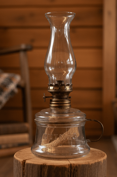 Miniature Antique NUTMEG Oil Kerosene Lamp Brass Finger Holder w/ Burner Chimney - AntiquesEtceteraMiniature Antique NUTMEG Oil Kerosene Lamp Brass Finger Holder w/ Burner ChimneyAntiqueAntiquesEtcetera