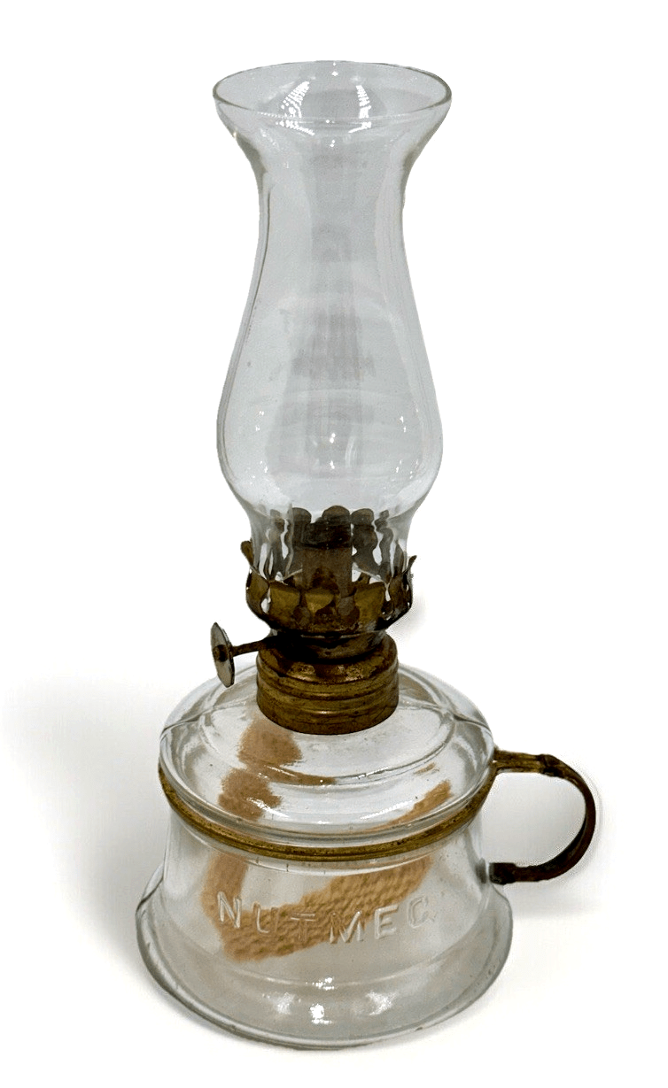 Miniature Antique NUTMEG Oil Kerosene Lamp Brass Finger Holder w/ Burner Chimney - AntiquesEtceteraMiniature Antique NUTMEG Oil Kerosene Lamp Brass Finger Holder w/ Burner ChimneyAntiqueAntiquesEtcetera