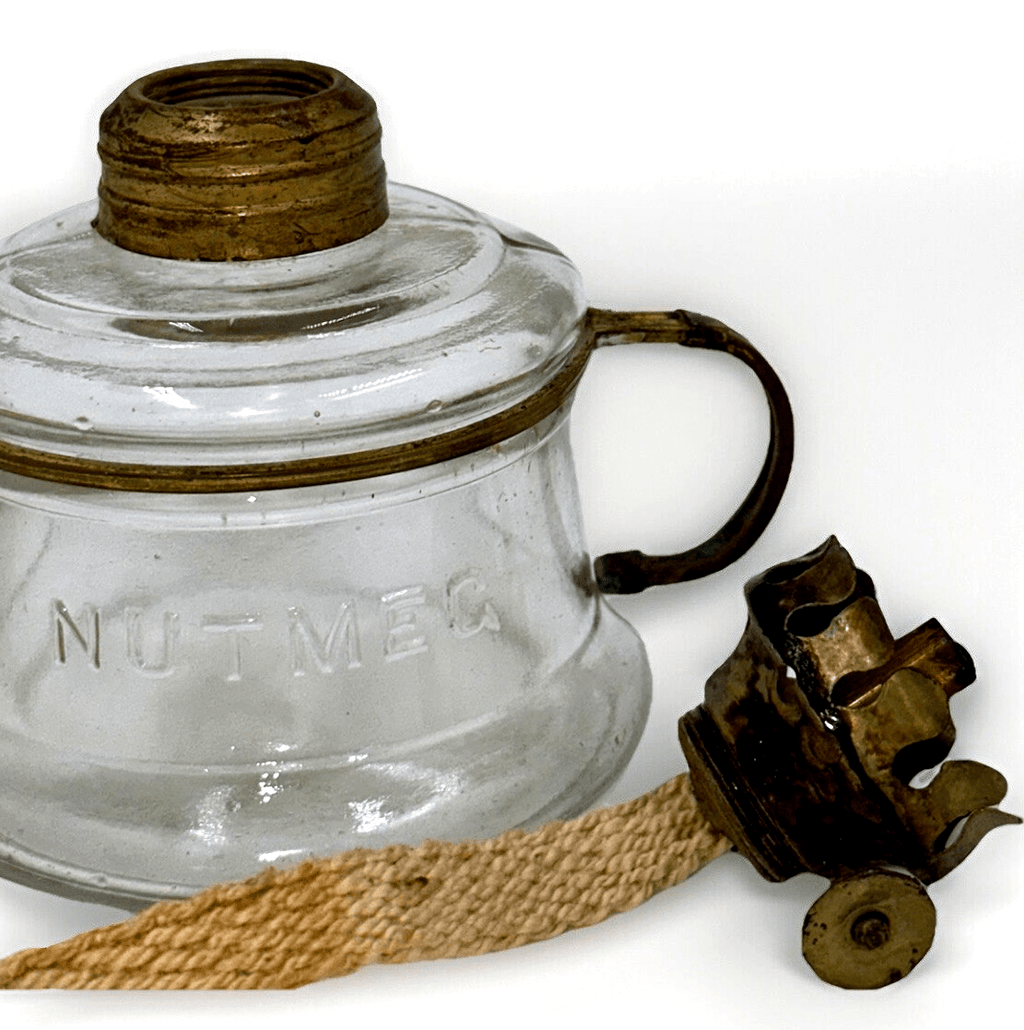 Miniature Antique NUTMEG Oil Kerosene Lamp Brass Finger Holder w/ Burner Chimney - AntiquesEtceteraMiniature Antique NUTMEG Oil Kerosene Lamp Brass Finger Holder w/ Burner ChimneyAntiqueAntiquesEtcetera