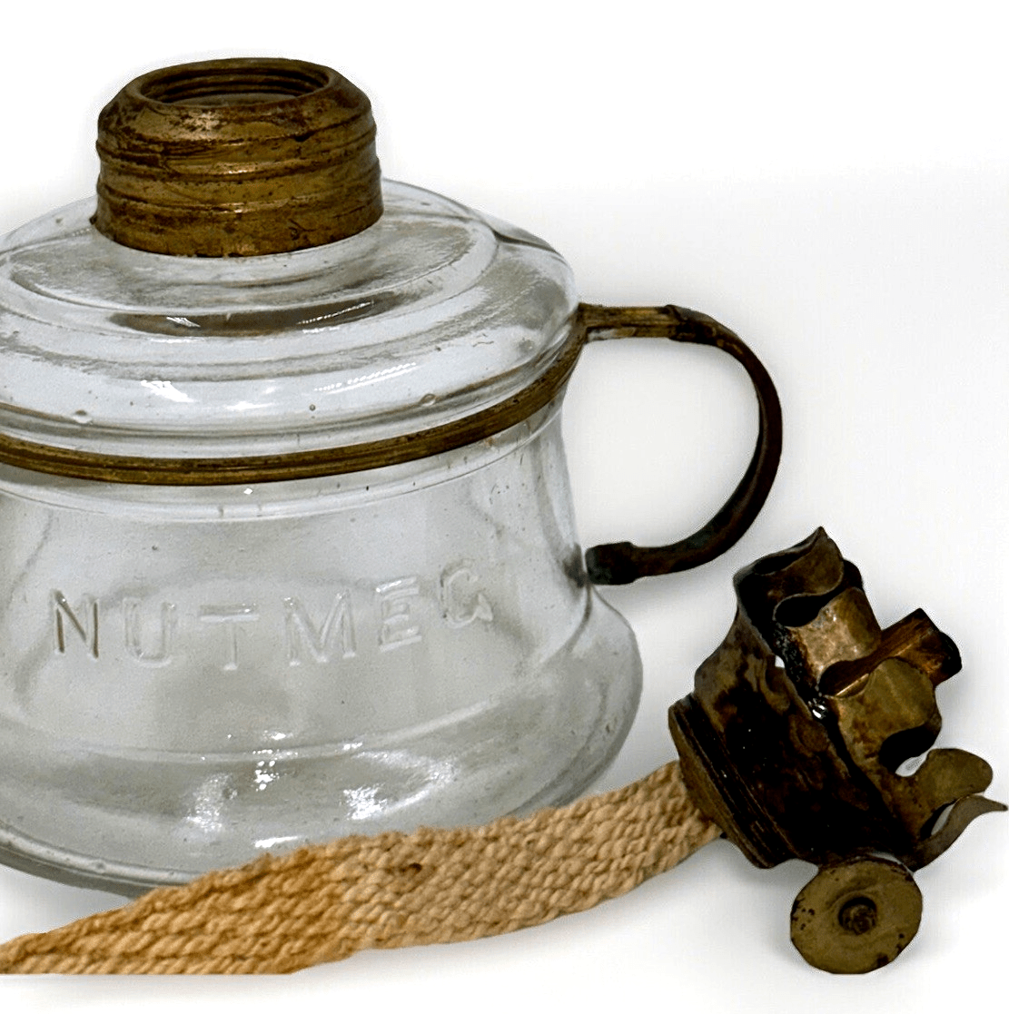 Miniature Antique NUTMEG Oil Kerosene Lamp Brass Finger Holder w/ Burner Chimney - AntiquesEtceteraMiniature Antique NUTMEG Oil Kerosene Lamp Brass Finger Holder w/ Burner ChimneyAntiqueAntiquesEtcetera
