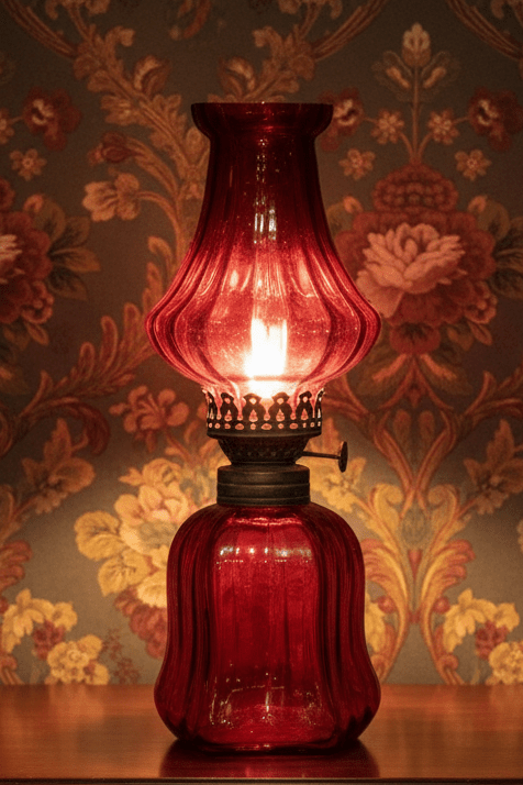 Miniature Antique Oil Kerosene Lamp Cranberry Glass Faintly Ribbed Smith 1 438 - AntiquesEtceteraMiniature Antique Oil Kerosene Lamp Cranberry Glass Faintly Ribbed Smith 1 438AntiqueAntiquesEtcetera