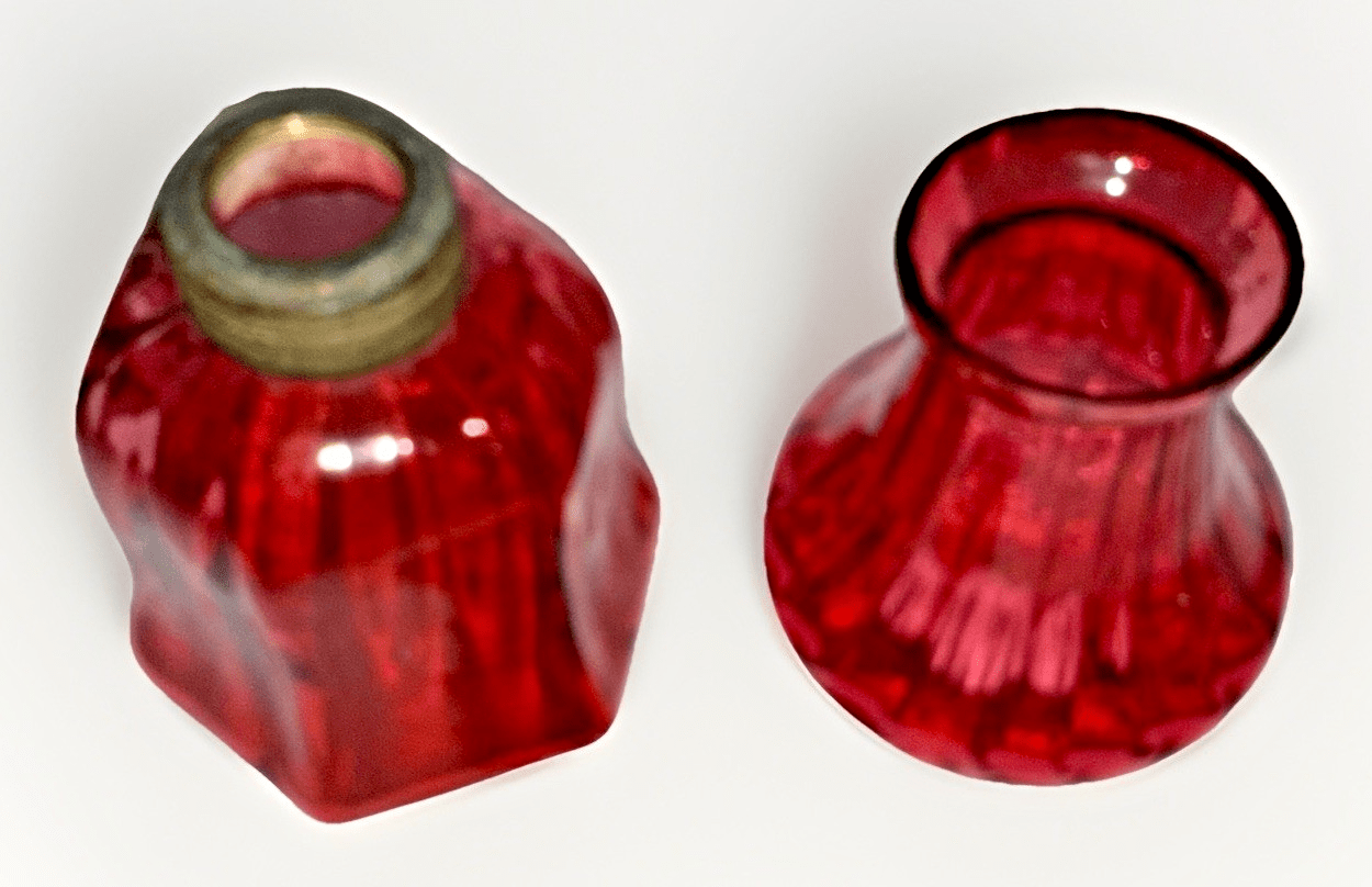 Miniature Antique Oil Kerosene Lamp Cranberry Glass Faintly Ribbed Smith 1 438 - AntiquesEtceteraMiniature Antique Oil Kerosene Lamp Cranberry Glass Faintly Ribbed Smith 1 438AntiqueAntiquesEtcetera