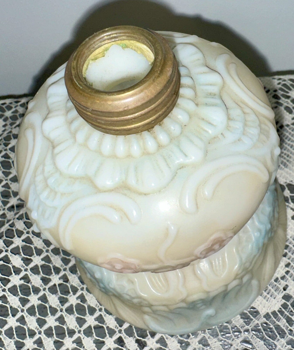 Miniature GWTW Oil Lamp Smith Bk 1, 250 Milk Glass Blue Pink Floral Diana 1896 - AntiquesEtceteraMiniature GWTW Oil Lamp Smith Bk 1, 250 Milk Glass Blue Pink Floral Diana 1896AntiqueAntiquesEtcetera