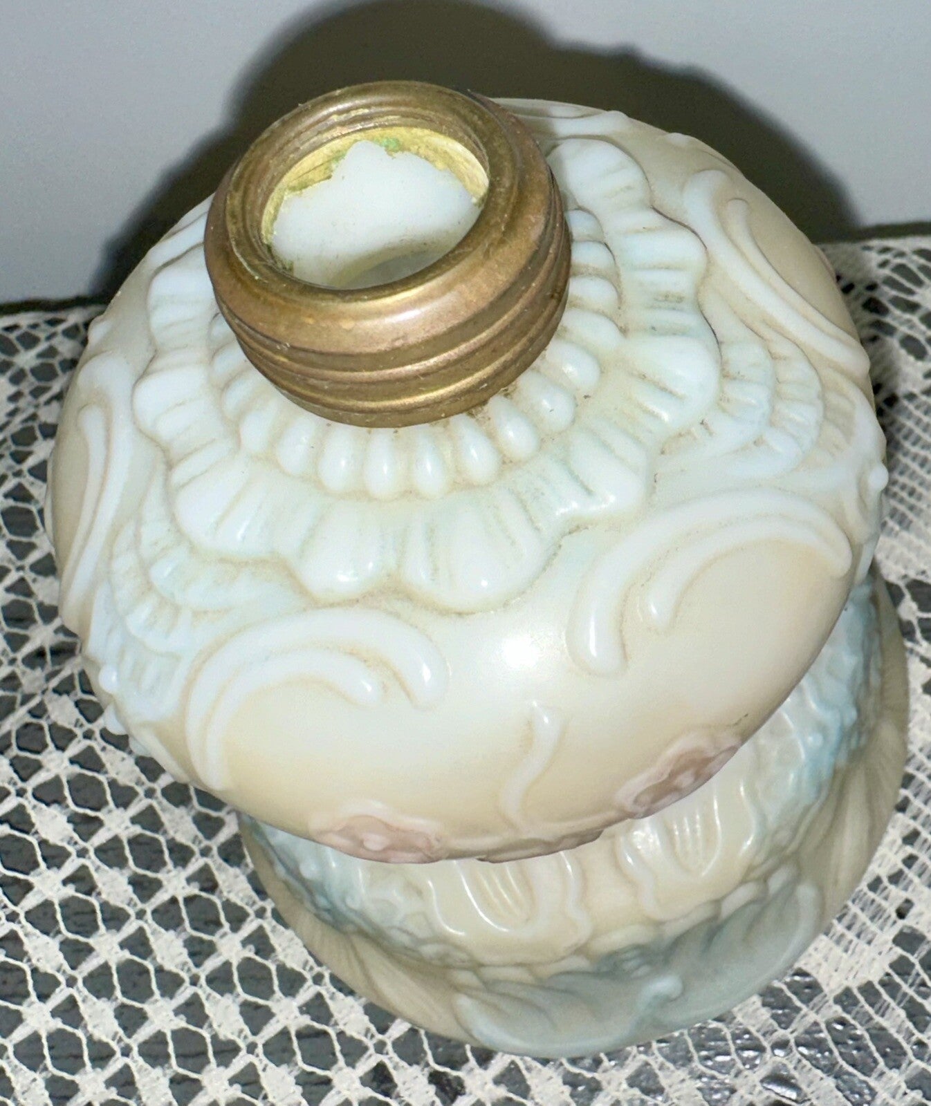 Miniature GWTW Oil Lamp Smith Bk 1, 250 Milk Glass Blue Pink Floral Diana 1896 - AntiquesEtceteraMiniature GWTW Oil Lamp Smith Bk 1, 250 Milk Glass Blue Pink Floral Diana 1896AntiqueAntiquesEtcetera