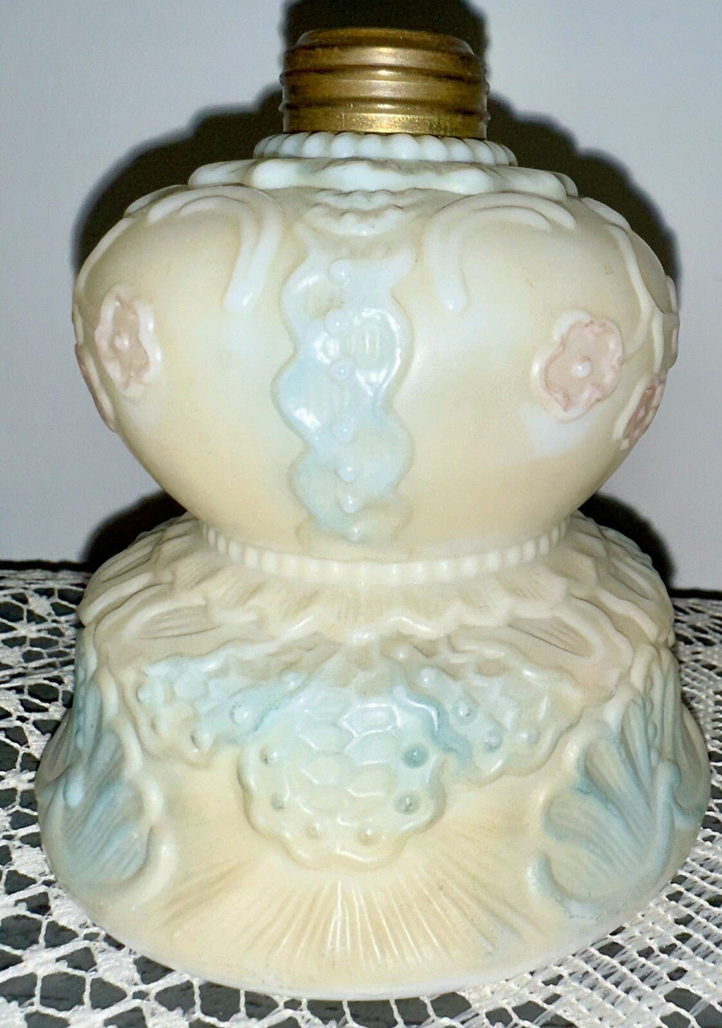 Miniature GWTW Oil Lamp Smith Bk 1, 250 Milk Glass Blue Pink Floral Diana 1896 - AntiquesEtceteraMiniature GWTW Oil Lamp Smith Bk 1, 250 Milk Glass Blue Pink Floral Diana 1896AntiqueAntiquesEtcetera