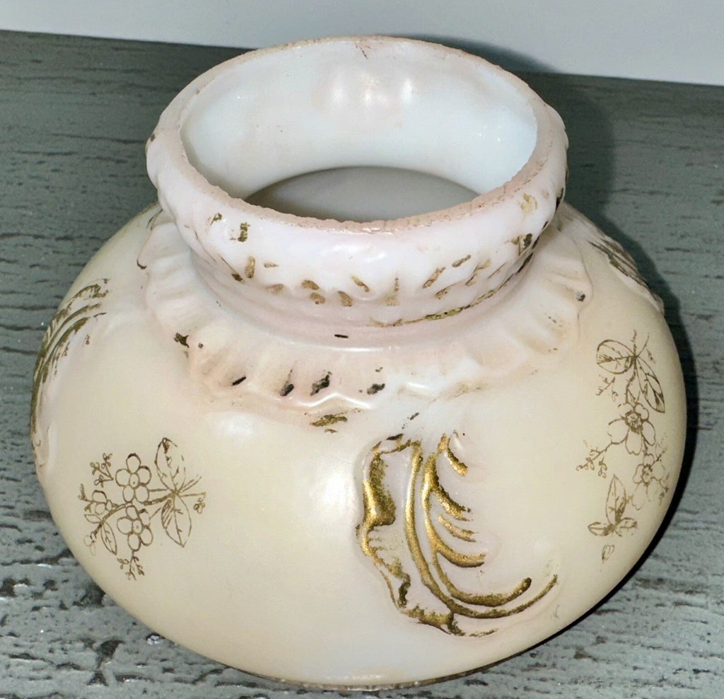 Miniature GWTW Oil Lamp Smith I, 245 Milk Glass "Elsie" Art Nouveau w/ Gilt Trim - AntiquesEtceteraMiniature GWTW Oil Lamp Smith I, 245 Milk Glass "Elsie" Art Nouveau w/ Gilt TrimAntiqueAntiquesEtcetera