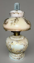 Miniature GWTW Oil Lamp Smith I, 245 Milk Glass "Elsie" Art Nouveau w/ Gilt Trim - AntiquesEtceteraMiniature GWTW Oil Lamp Smith I, 245 Milk Glass "Elsie" Art Nouveau w/ Gilt TrimAntiqueAntiquesEtcetera