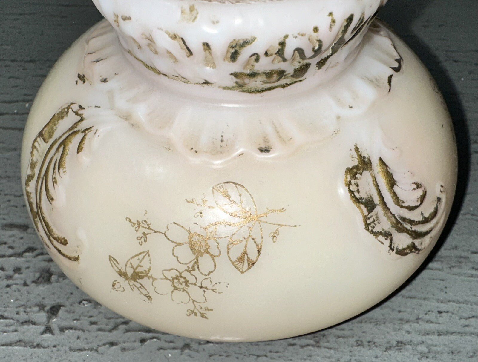 Miniature GWTW Oil Lamp Smith I, 245 Milk Glass "Elsie" Art Nouveau w/ Gilt Trim - AntiquesEtceteraMiniature GWTW Oil Lamp Smith I, 245 Milk Glass "Elsie" Art Nouveau w/ Gilt TrimAntiqueAntiquesEtcetera