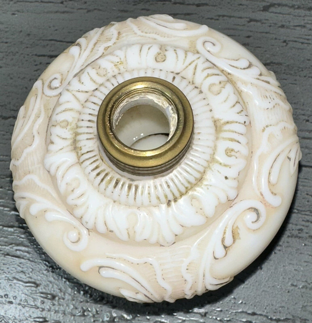 Miniature GWTW Oil Lamp Smith I, 245 Milk Glass "Elsie" Art Nouveau w/ Gilt Trim - AntiquesEtceteraMiniature GWTW Oil Lamp Smith I, 245 Milk Glass "Elsie" Art Nouveau w/ Gilt TrimAntiqueAntiquesEtcetera