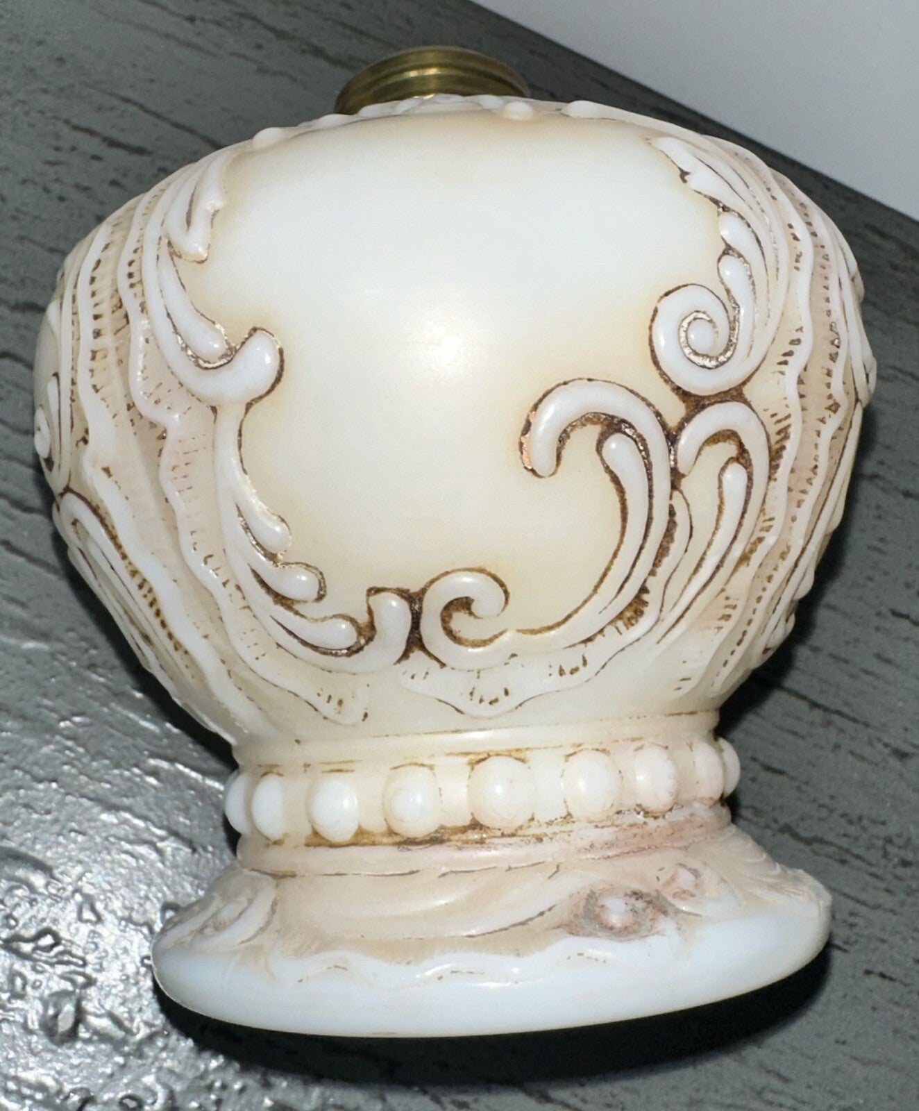 Miniature GWTW Oil Lamp Smith I, 245 Milk Glass "Elsie" Art Nouveau w/ Gilt Trim - AntiquesEtceteraMiniature GWTW Oil Lamp Smith I, 245 Milk Glass "Elsie" Art Nouveau w/ Gilt TrimAntiqueAntiquesEtcetera