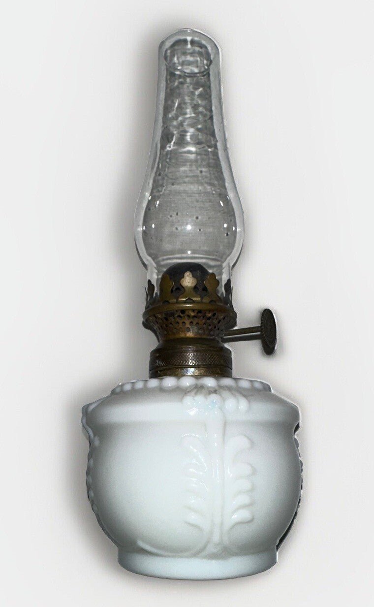 Miniature Oil Kerosene Stand Lamp Milk Glass Smith I Fig. 53 Virginia Complete - AntiquesEtceteraMiniature Oil Kerosene Stand Lamp Milk Glass Smith I Fig. 53 Virginia CompleteAntiqueAntiquesEtcetera