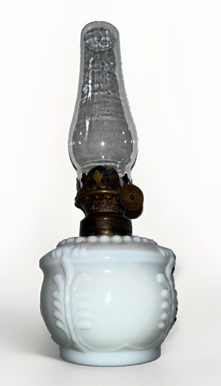 Miniature Oil Kerosene Stand Lamp Milk Glass Smith I Fig. 53 Virginia Complete - AntiquesEtceteraMiniature Oil Kerosene Stand Lamp Milk Glass Smith I Fig. 53 Virginia CompleteAntiqueAntiquesEtcetera
