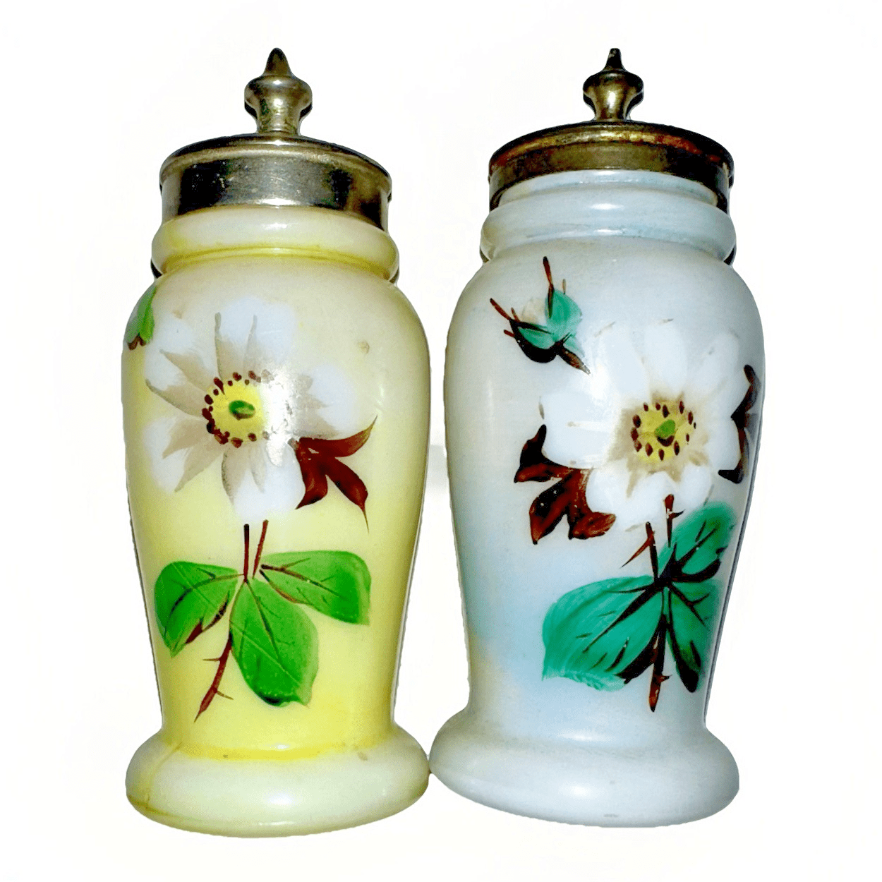 Mt Washington Salt & Pepper Shakers Opalware Glass Christmas Pearl with Lids - AntiquesEtceteraMt Washington Salt & Pepper Shakers Opalware Glass Christmas Pearl with LidsMt. WashingtonAntiquesEtcetera