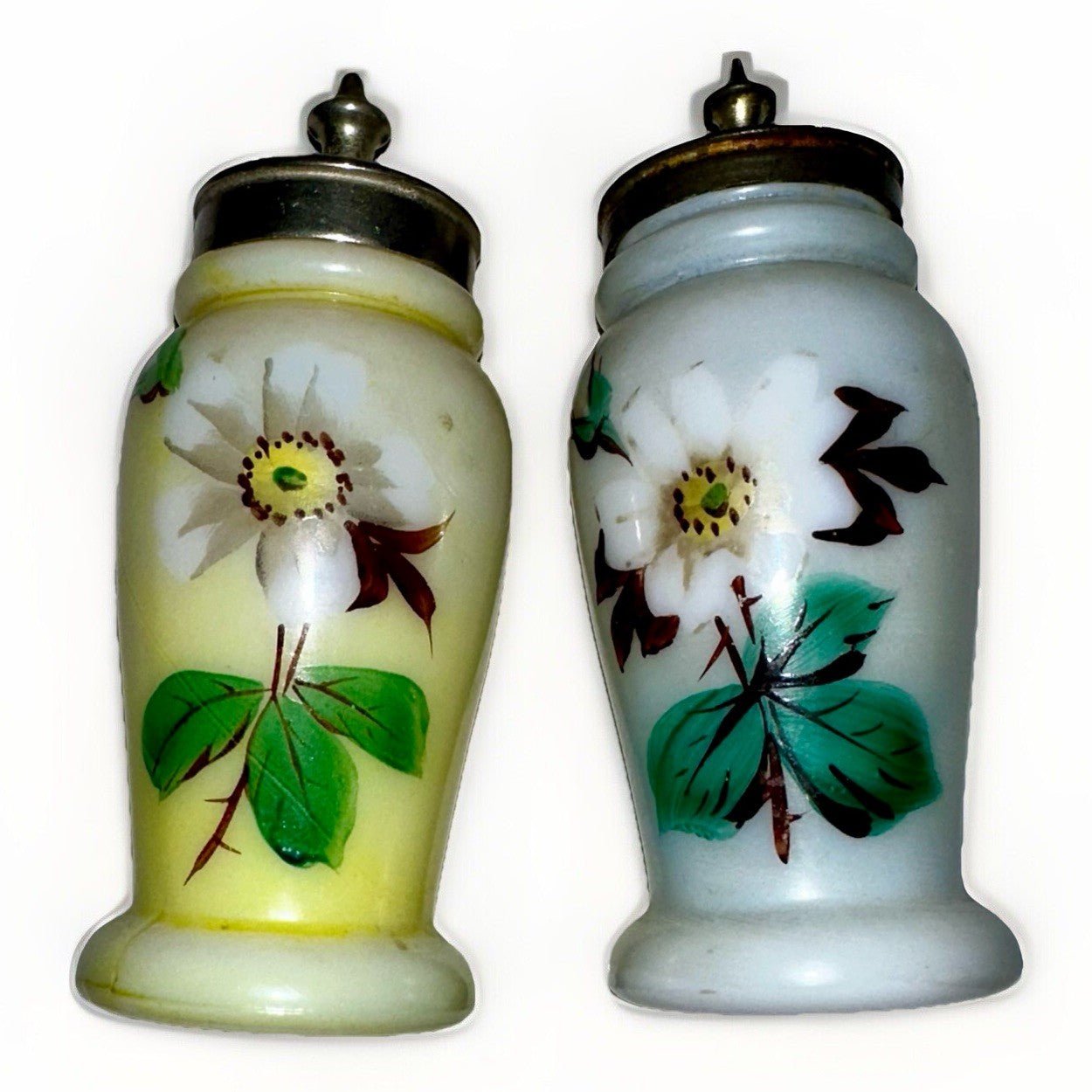 Mt Washington Salt & Pepper Shakers Opalware Glass Christmas Pearl with Lids - AntiquesEtceteraMt Washington Salt & Pepper Shakers Opalware Glass Christmas Pearl with LidsMt. WashingtonAntiquesEtcetera