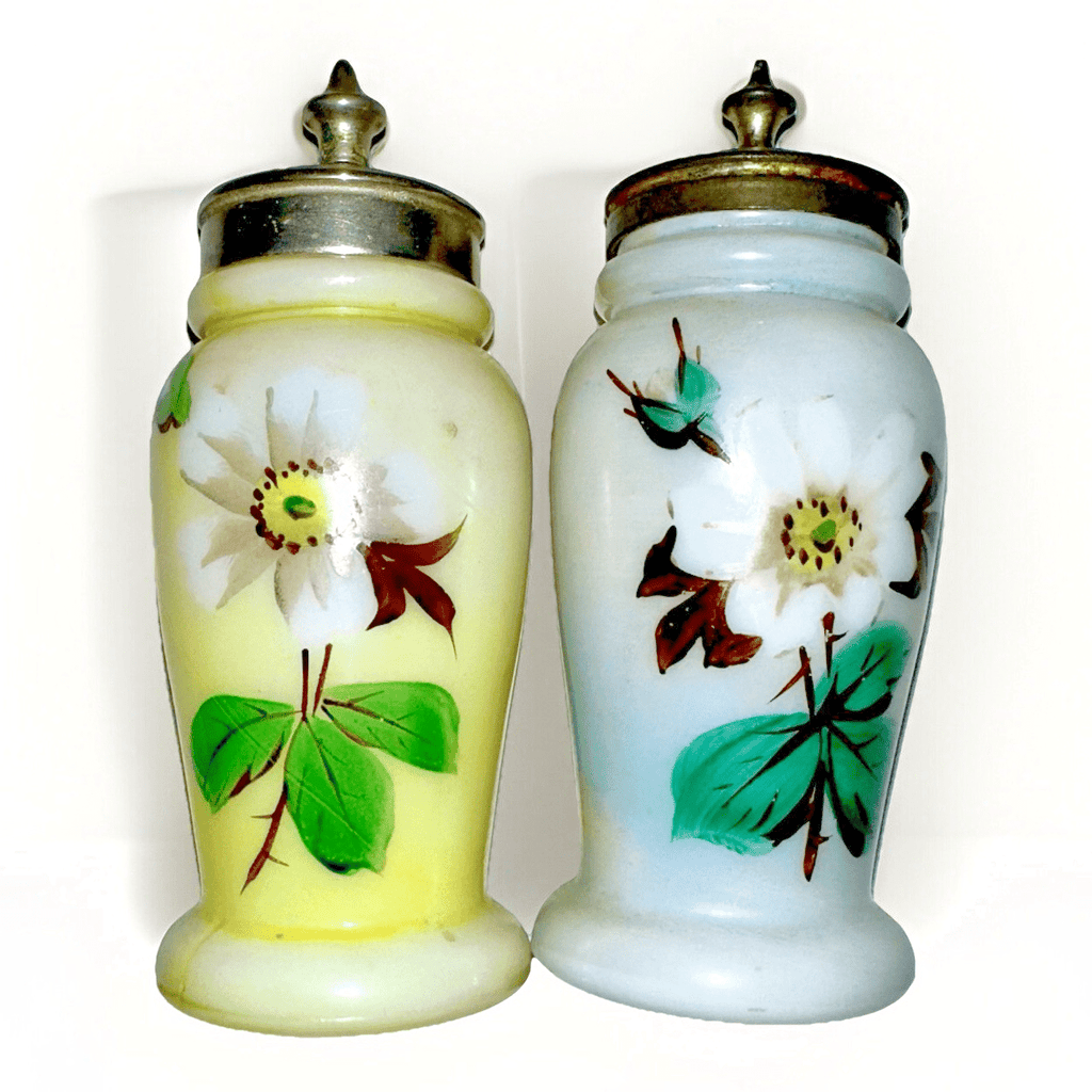 Mt Washington Salt & Pepper Shakers Opalware Glass Christmas Pearl with Lids - AntiquesEtceteraMt Washington Salt & Pepper Shakers Opalware Glass Christmas Pearl with LidsMt. WashingtonAntiquesEtcetera
