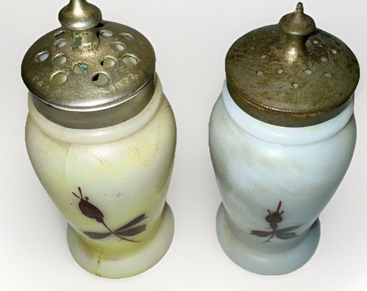 Mt Washington Salt & Pepper Shakers Opalware Glass Christmas Pearl with Lids - AntiquesEtceteraMt Washington Salt & Pepper Shakers Opalware Glass Christmas Pearl with LidsMt. WashingtonAntiquesEtcetera