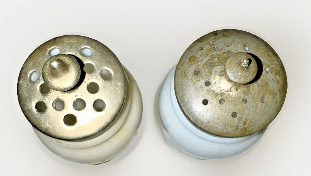 Mt Washington Salt & Pepper Shakers Opalware Glass Christmas Pearl with Lids - AntiquesEtceteraMt Washington Salt & Pepper Shakers Opalware Glass Christmas Pearl with LidsMt. WashingtonAntiquesEtcetera