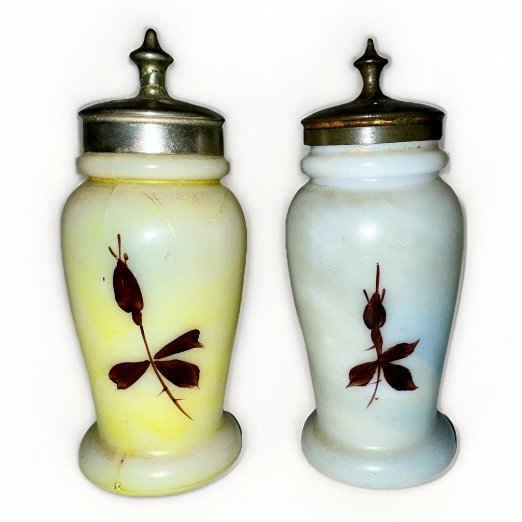 Mt Washington Salt & Pepper Shakers Opalware Glass Christmas Pearl with Lids - AntiquesEtceteraMt Washington Salt & Pepper Shakers Opalware Glass Christmas Pearl with LidsMt. WashingtonAntiquesEtcetera