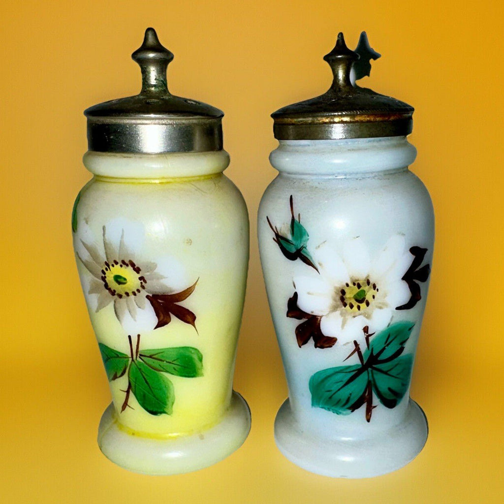 Mt Washington Salt & Pepper Shakers Opalware Glass Christmas Pearl with Lids - AntiquesEtceteraMt Washington Salt & Pepper Shakers Opalware Glass Christmas Pearl with LidsMt. WashingtonAntiquesEtcetera