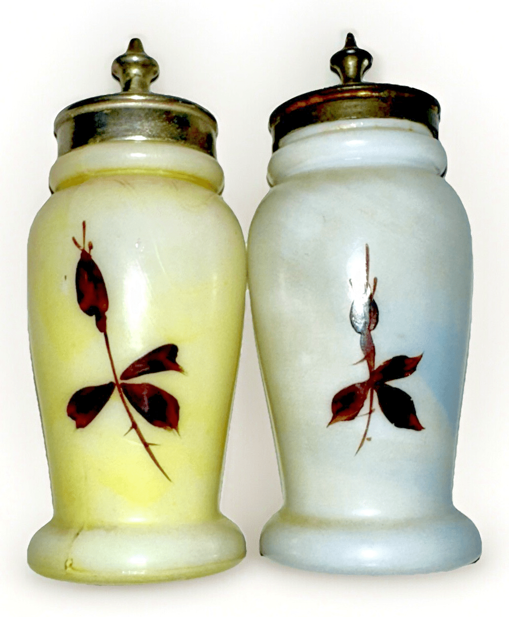 Mt Washington Salt & Pepper Shakers Opalware Glass Christmas Pearl with Lids - AntiquesEtceteraMt Washington Salt & Pepper Shakers Opalware Glass Christmas Pearl with LidsMt. WashingtonAntiquesEtcetera