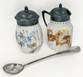 Mt. Washington Satin Glass Mustard Pots Autumn Leaves with Calla Lily Spoon - AntiquesEtceteraMt. Washington Satin Glass Mustard Pots Autumn Leaves with Calla Lily SpoonAntiquesEtceteraAntiquesEtcetera