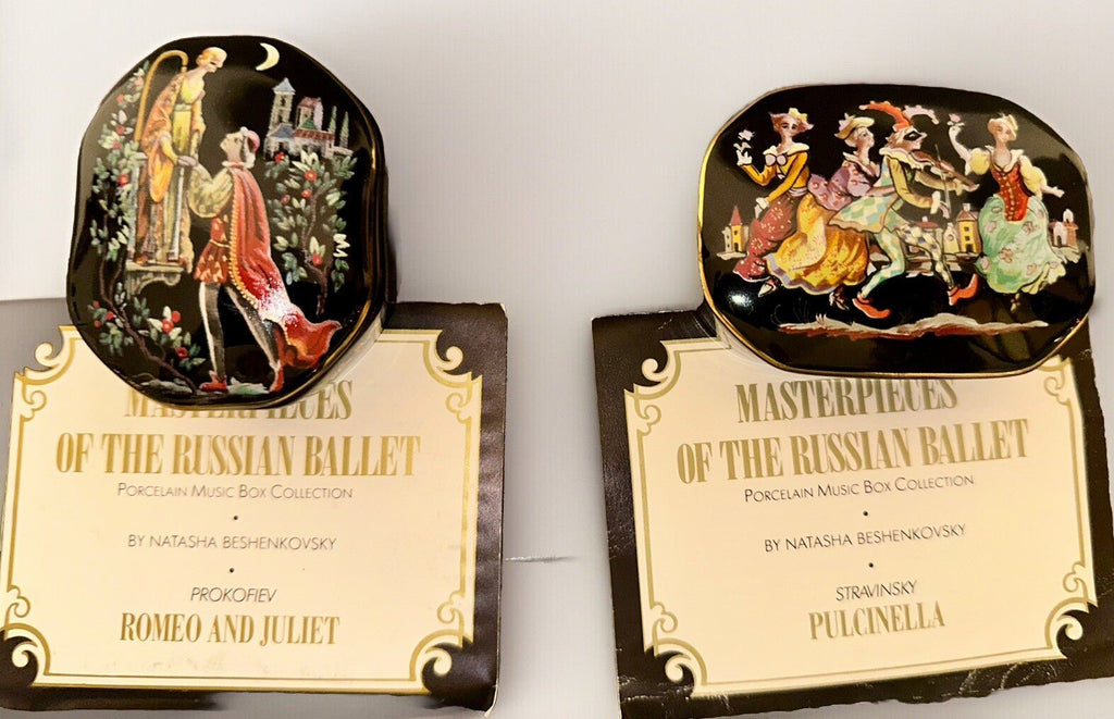 Music Box Romeo & Juliet + Pulcinella Masterpieces Russian Ballet Franklin Mint - AntiquesEtceteraMusic Box Romeo & Juliet + Pulcinella Masterpieces Russian Ballet Franklin MintFranklin MintAntiquesEtcetera