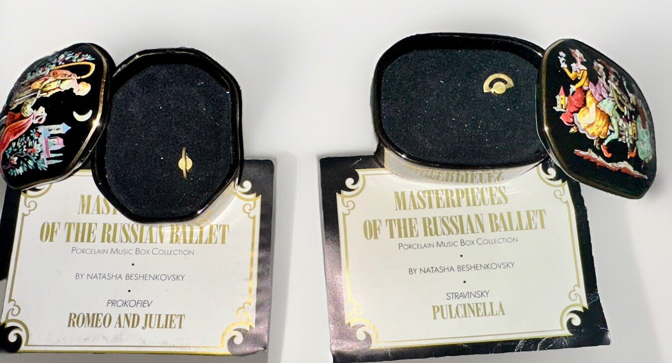 Music Box Romeo & Juliet + Pulcinella Masterpieces Russian Ballet Franklin Mint - AntiquesEtceteraMusic Box Romeo & Juliet + Pulcinella Masterpieces Russian Ballet Franklin MintFranklin MintAntiquesEtcetera