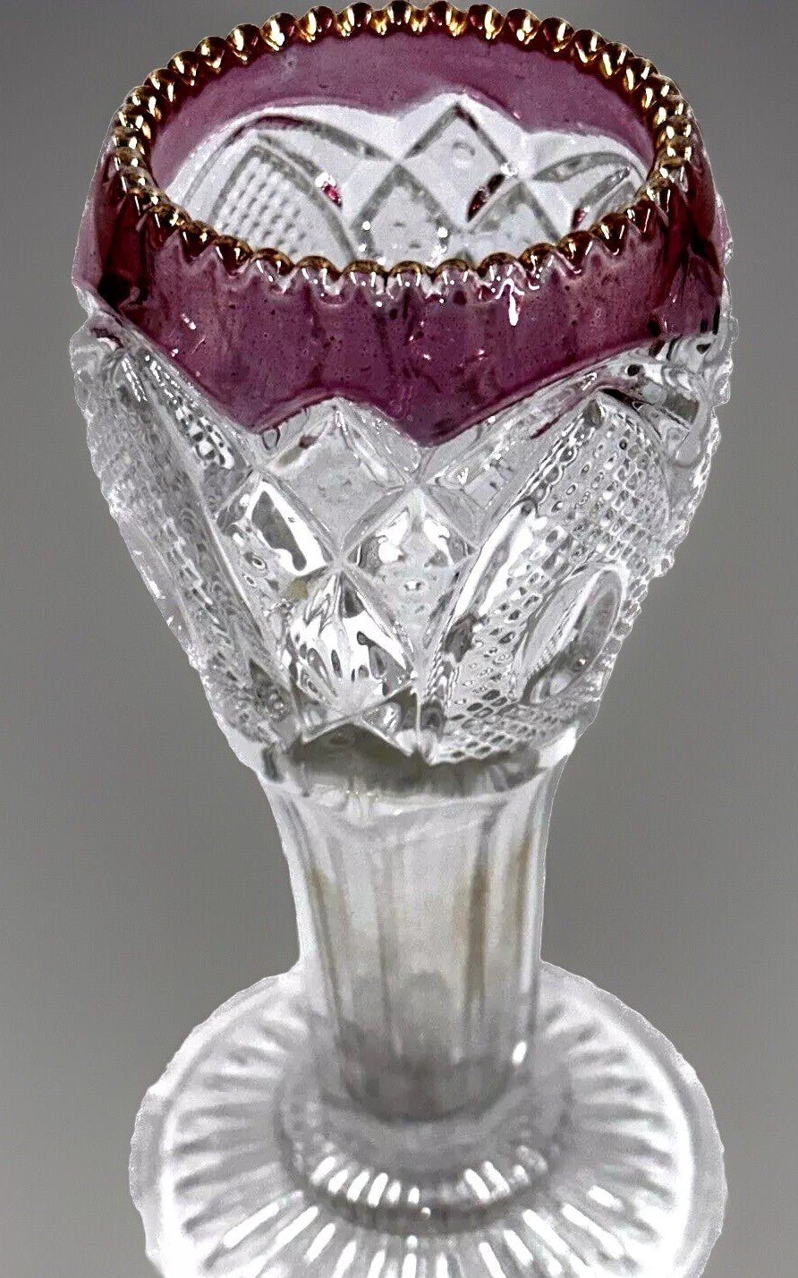 NEW HAMPSHIRE Blush Stained 6 1/4" Vase EAPG Glass Gold Trimmed Antique - AntiquesEtceteraNEW HAMPSHIRE Blush Stained 6 1/4" Vase EAPG Glass Gold Trimmed AntiqueAntiquesEtceteraAntiquesEtcetera