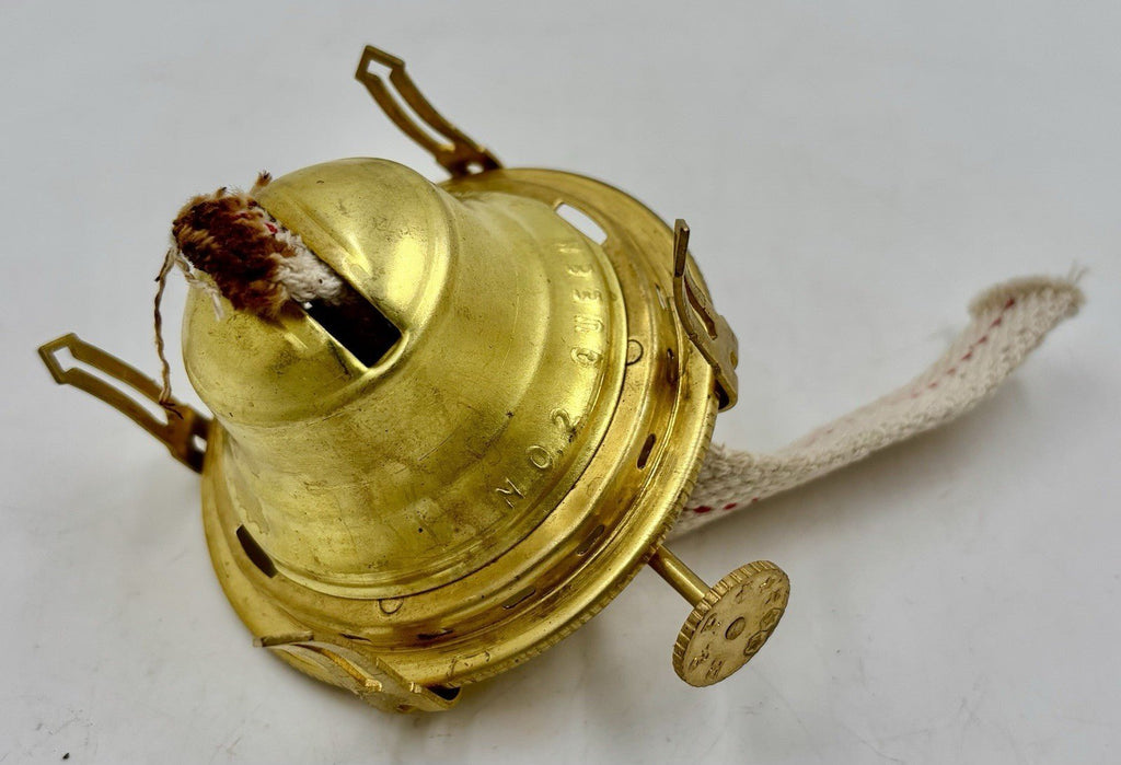 No 2 Brass Kerosene Oil Lamp Burner B&P Queen Anne w/ Glass Chimney - AntiquesEtceteraNo 2 Brass Kerosene Oil Lamp Burner B&P Queen Anne w/ Glass ChimneyAntiqueAntiquesEtcetera