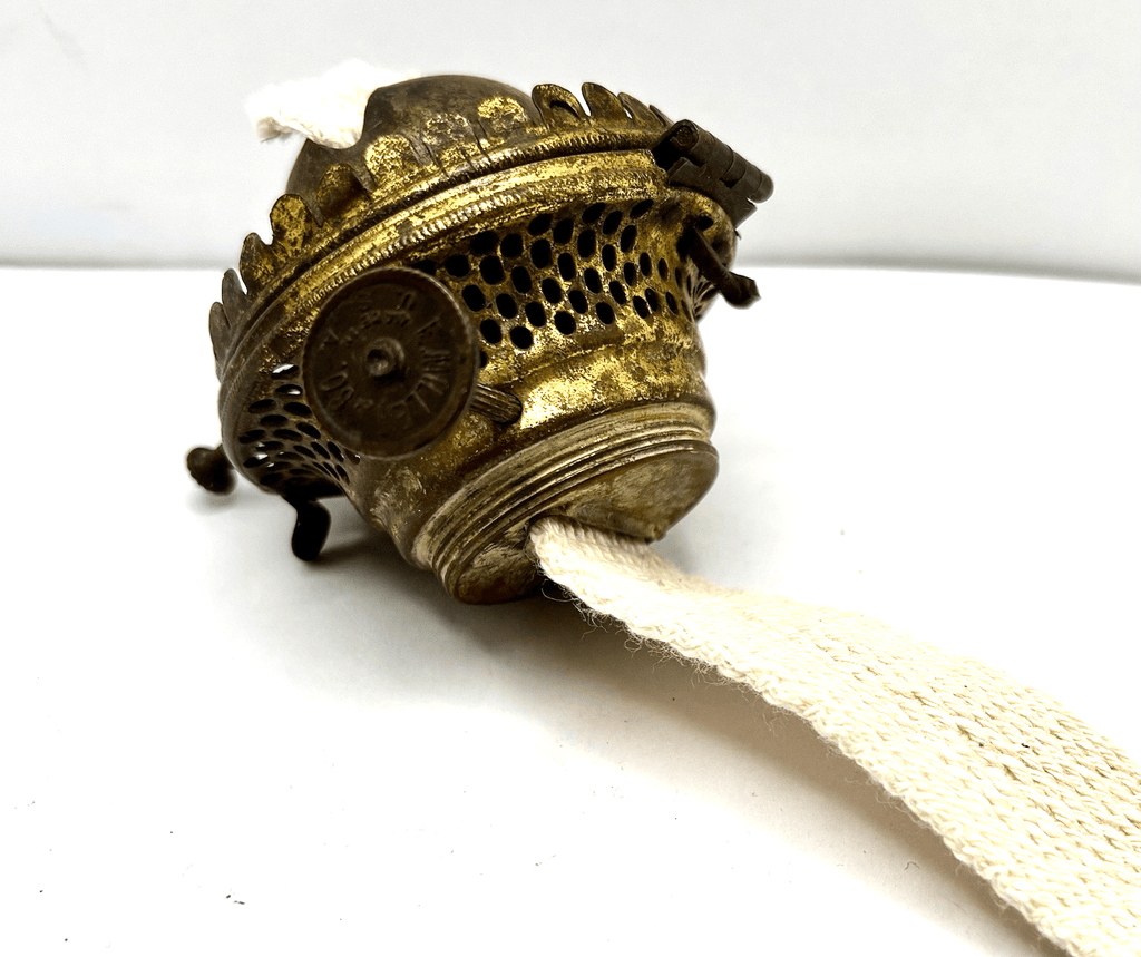 No 2 Miller Flip Top Kerosene Oil Lamp Burner Brass w/ Flanged Lip Glass Chimney - AntiquesEtceteraNo 2 Miller Flip Top Kerosene Oil Lamp Burner Brass w/ Flanged Lip Glass ChimneyE. Miller & Co.AntiquesEtcetera