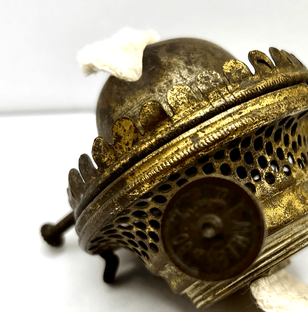 No 2 Miller Flip Top Kerosene Oil Lamp Burner Brass w/ Flanged Lip Glass Chimney - AntiquesEtceteraNo 2 Miller Flip Top Kerosene Oil Lamp Burner Brass w/ Flanged Lip Glass ChimneyE. Miller & Co.AntiquesEtcetera