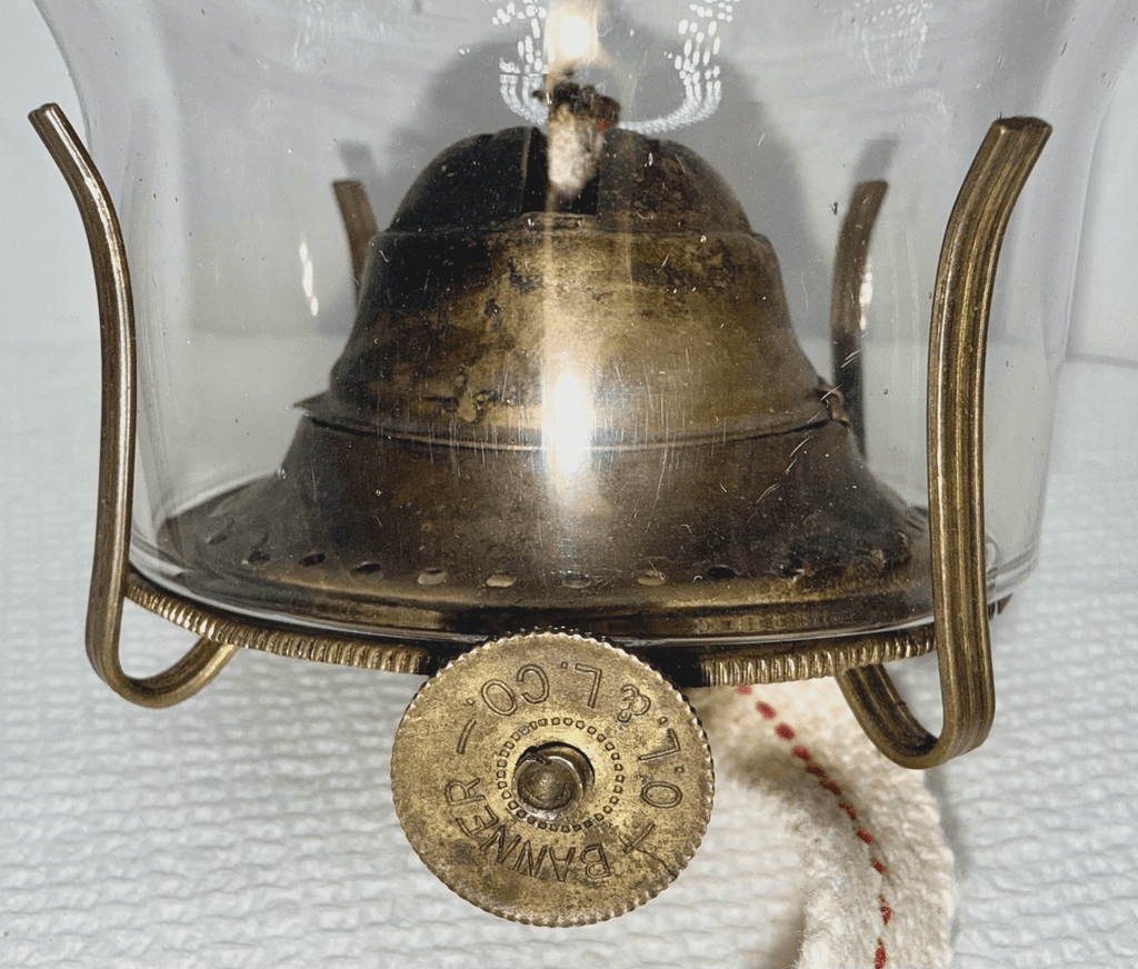 O. L. & L. Co. Banner No. 1 Oil Lamp Burner with Clear Glass Chimney - AntiquesEtceteraO. L. & L. Co. Banner No. 1 Oil Lamp Burner with Clear Glass ChimneyO. L. & L. Co.AntiquesEtcetera