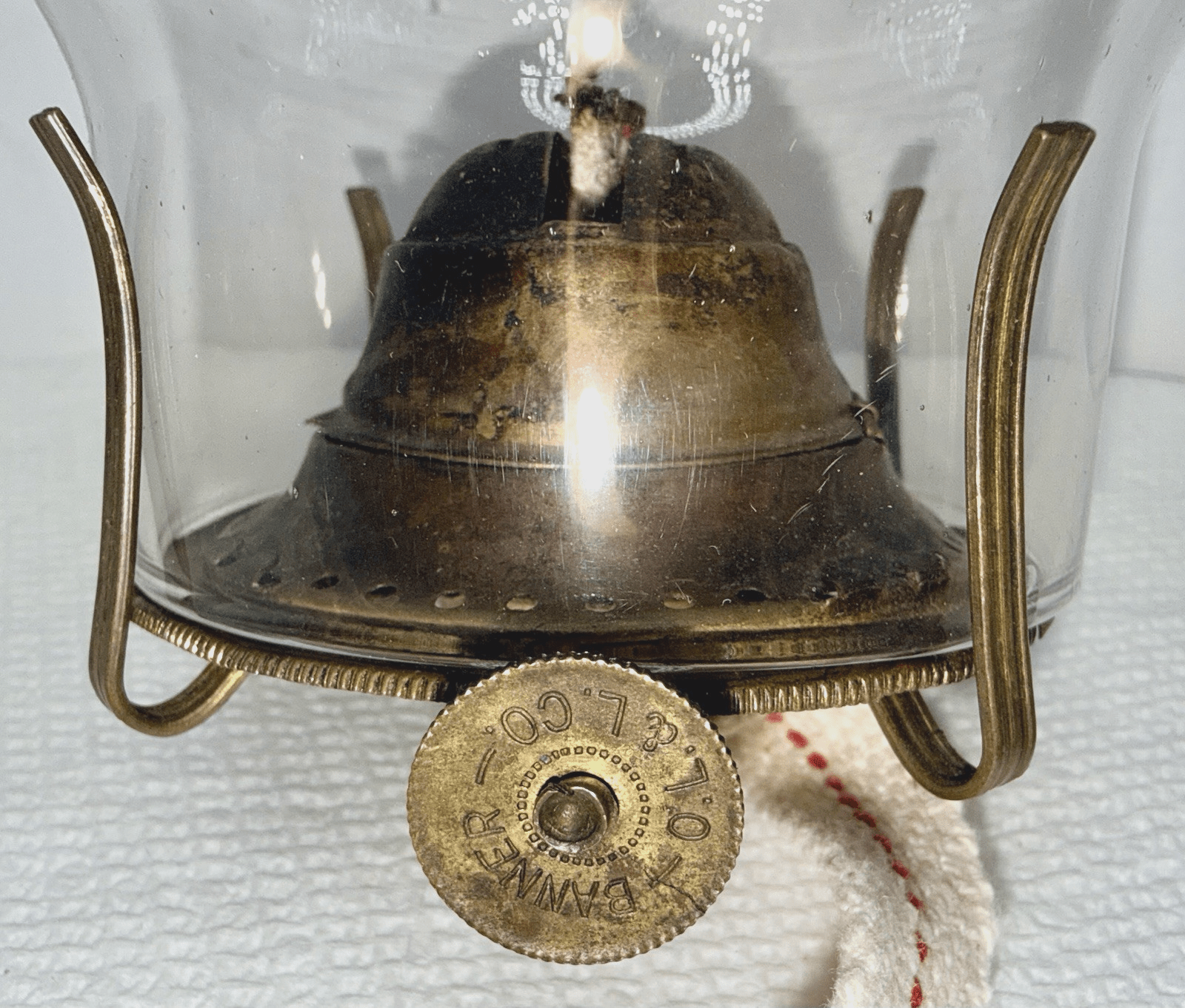 O. L. & L. Co. Banner No. 1 Oil Lamp Burner with Clear Glass Chimney - AntiquesEtceteraO. L. & L. Co. Banner No. 1 Oil Lamp Burner with Clear Glass ChimneyO. L. & L. Co.AntiquesEtcetera
