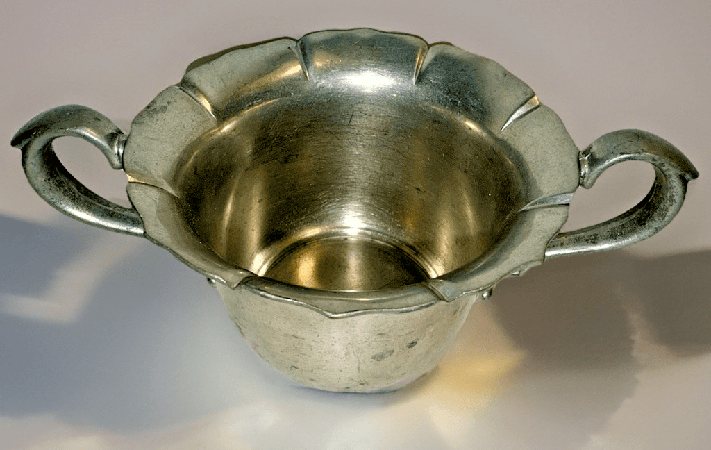 Old Colony Pewter JB NY Double Handled Open Sugar Bowl Victorian Arms Petal Top - AntiquesEtceteraOld Colony Pewter JB NY Double Handled Open Sugar Bowl Victorian Arms Petal TopOld Colony PewterAntiquesEtcetera