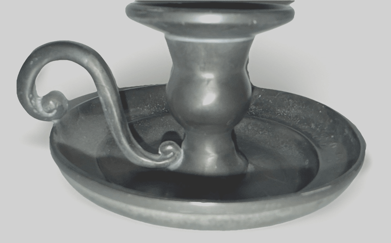 Old World Pewter Chamberstick Museum Finish w/ Handle & Drip Tray Engraved - AntiquesEtceteraOld World Pewter Chamberstick Museum Finish w/ Handle & Drip Tray EngravedOld World PewterAntiquesEtcetera