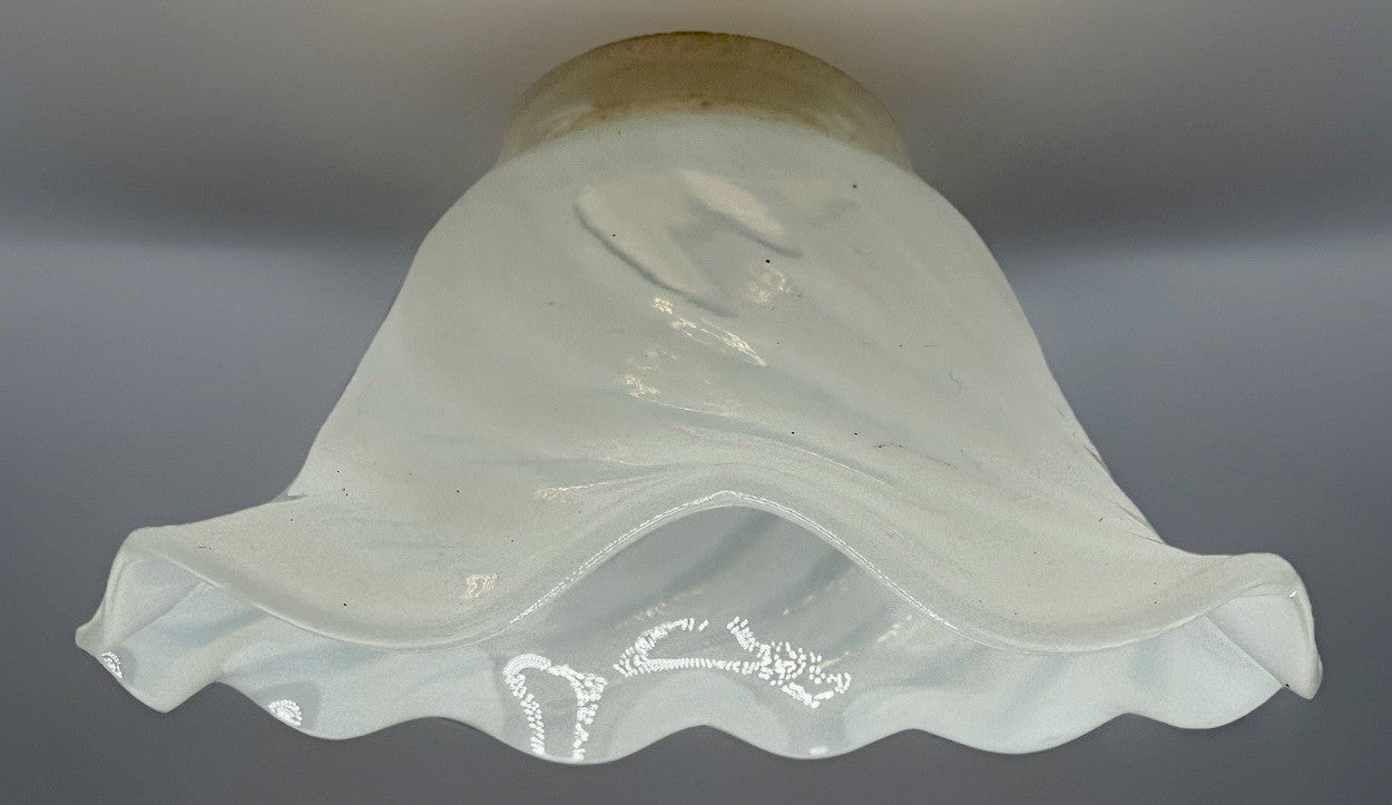 Opalescent Diagonal Swirl Lamp Shade Art Glass 2" Fitter with Gently Ruffled Rim - AntiquesEtceteraOpalescent Diagonal Swirl Lamp Shade Art Glass 2" Fitter with Gently Ruffled RimUnbrandedAntiquesEtcetera