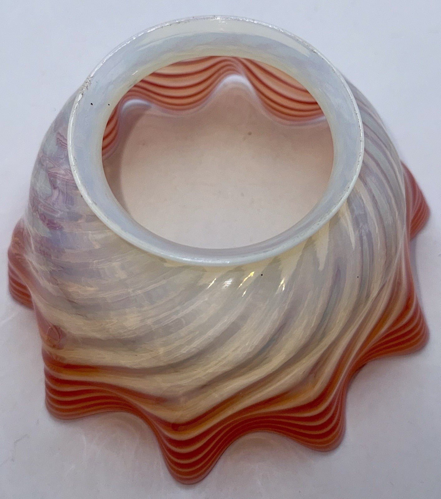 Opalescent Pink Diagonal Swirl Art Glass Lamp Shade Banquet Oil Kerosene 4" Rim - AntiquesEtceteraOpalescent Pink Diagonal Swirl Art Glass Lamp Shade Banquet Oil Kerosene 4" RimUnbrandedAntiquesEtcetera