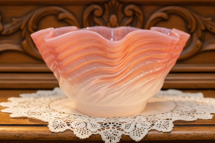 Opalescent Pink Diagonal Swirl Art Glass Lamp Shade Banquet Oil Kerosene 4" Rim - AntiquesEtceteraOpalescent Pink Diagonal Swirl Art Glass Lamp Shade Banquet Oil Kerosene 4" RimUnbrandedAntiquesEtcetera