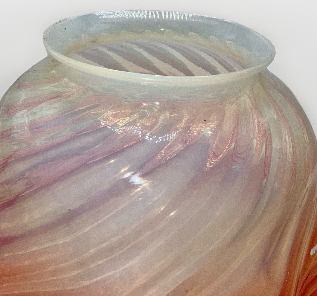 Opalescent Pink Diagonal Swirl Art Glass Lamp Shade Banquet Oil Kerosene 4" Rim - AntiquesEtceteraOpalescent Pink Diagonal Swirl Art Glass Lamp Shade Banquet Oil Kerosene 4" RimUnbrandedAntiquesEtcetera