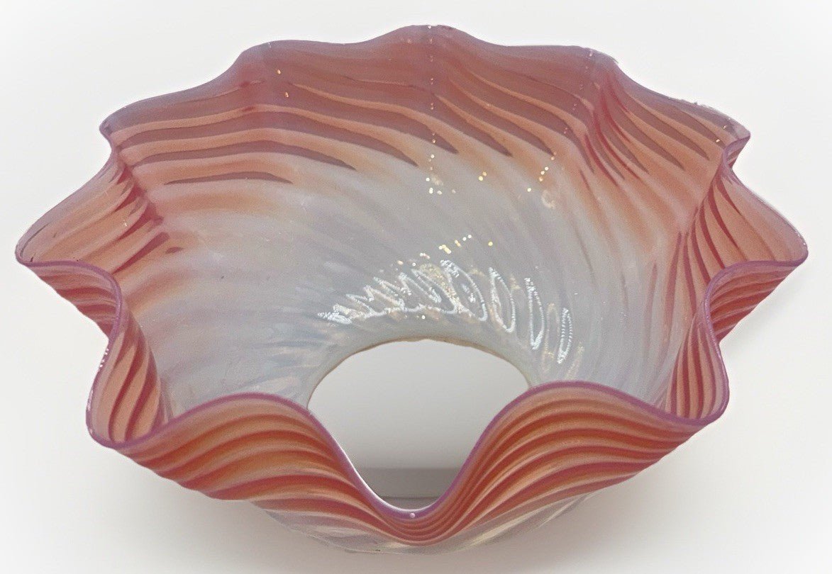 Opalescent Pink Diagonal Swirl Art Glass Lamp Shade Banquet Oil Kerosene 4" Rim - AntiquesEtceteraOpalescent Pink Diagonal Swirl Art Glass Lamp Shade Banquet Oil Kerosene 4" RimUnbrandedAntiquesEtcetera
