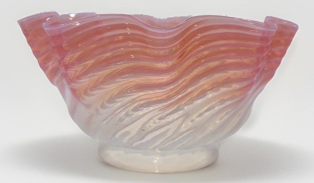 Opalescent Pink Diagonal Swirl Art Glass Lamp Shade Banquet Oil Kerosene 4" Rim - AntiquesEtceteraOpalescent Pink Diagonal Swirl Art Glass Lamp Shade Banquet Oil Kerosene 4" RimUnbrandedAntiquesEtcetera