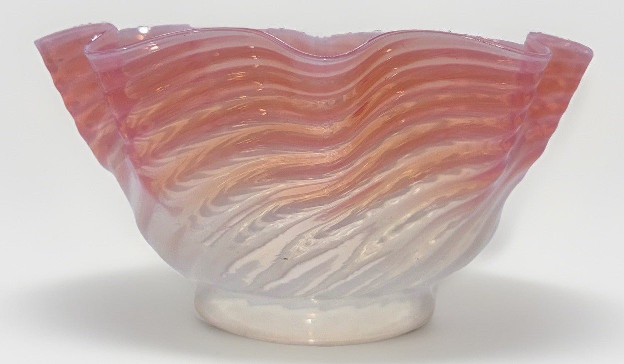 Opalescent Pink Diagonal Swirl Art Glass Lamp Shade Banquet Oil Kerosene 4" Rim - AntiquesEtceteraOpalescent Pink Diagonal Swirl Art Glass Lamp Shade Banquet Oil Kerosene 4" RimUnbrandedAntiquesEtcetera