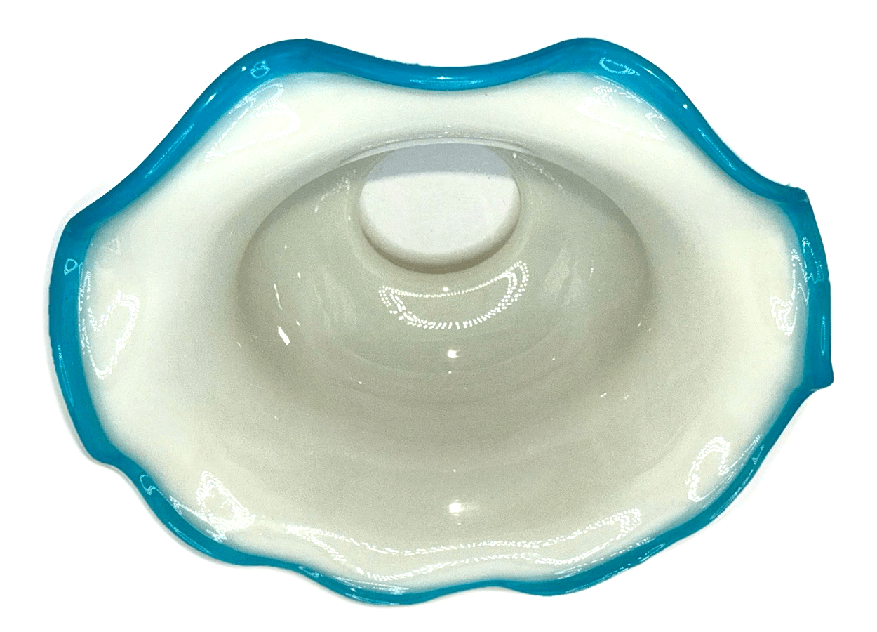 Opaque White Glass Lamp Shade Cased Turquoise Blue Ruffled 6 1/2" Outer Rim - AntiquesEtceteraOpaque White Glass Lamp Shade Cased Turquoise Blue Ruffled 6 1/2" Outer RimUnbrandedAntiquesEtcetera